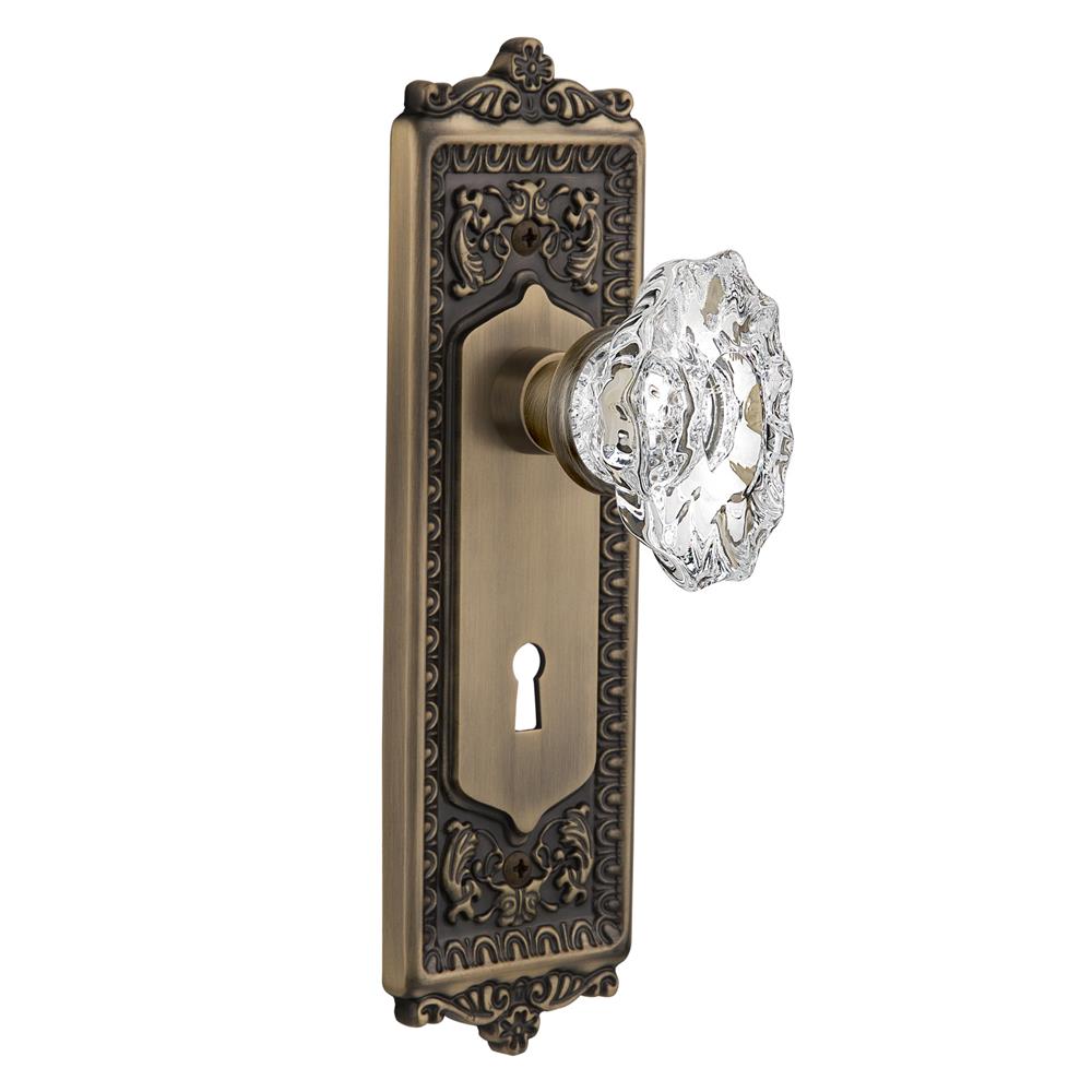 Nostalgic Warehouse EADCHA Complete Mortise Lockset Egg & Dart Plate with Chateau Knob in Antique Brass
